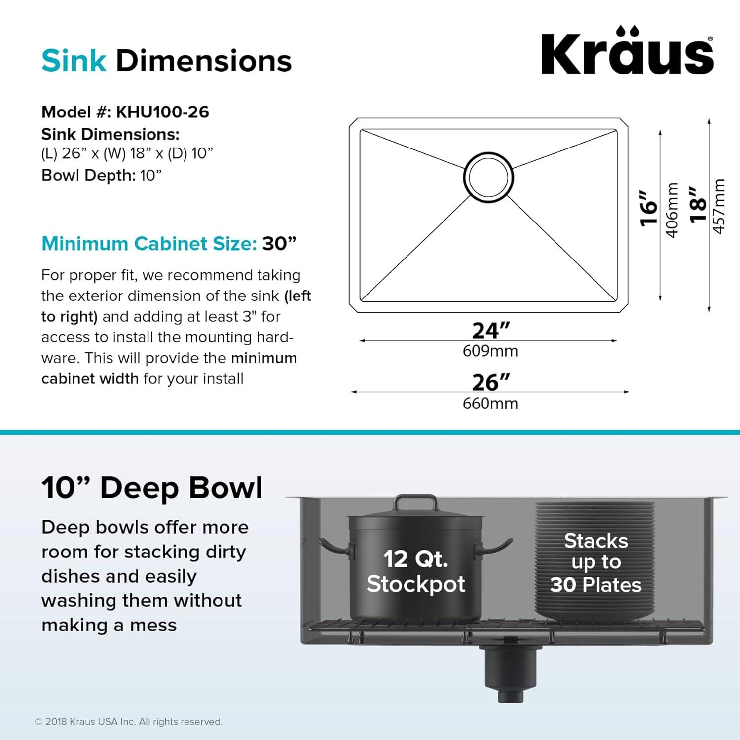 KRAUS Standart PRO™ Undermount 16 Gauge Stainless Steel Kitchen Sink