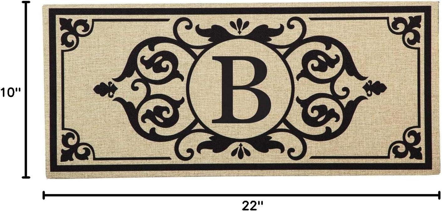 Evergreen Enterprises, Inc Monogram Cambridge Monogram Burlap Sassafras Switch 22 in. x 10 in. Non-Slip Indoor Door Mat