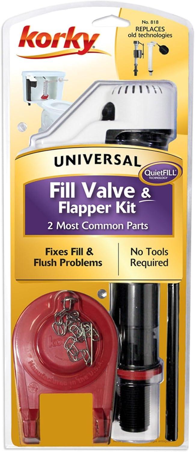 Korky QuietFILL Fill Valve and 2 inch Rubber Toilet Flapper Kit, 0.6 lb (818)