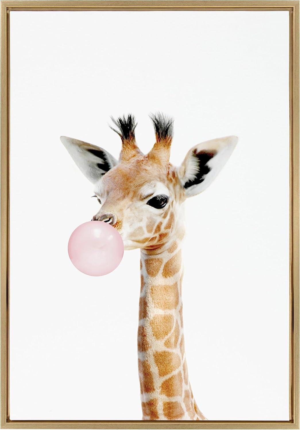 Kate and Laurel Sylvie Bubble Gum Giraffe Framed Canvas by Amy Peterson Art Studio