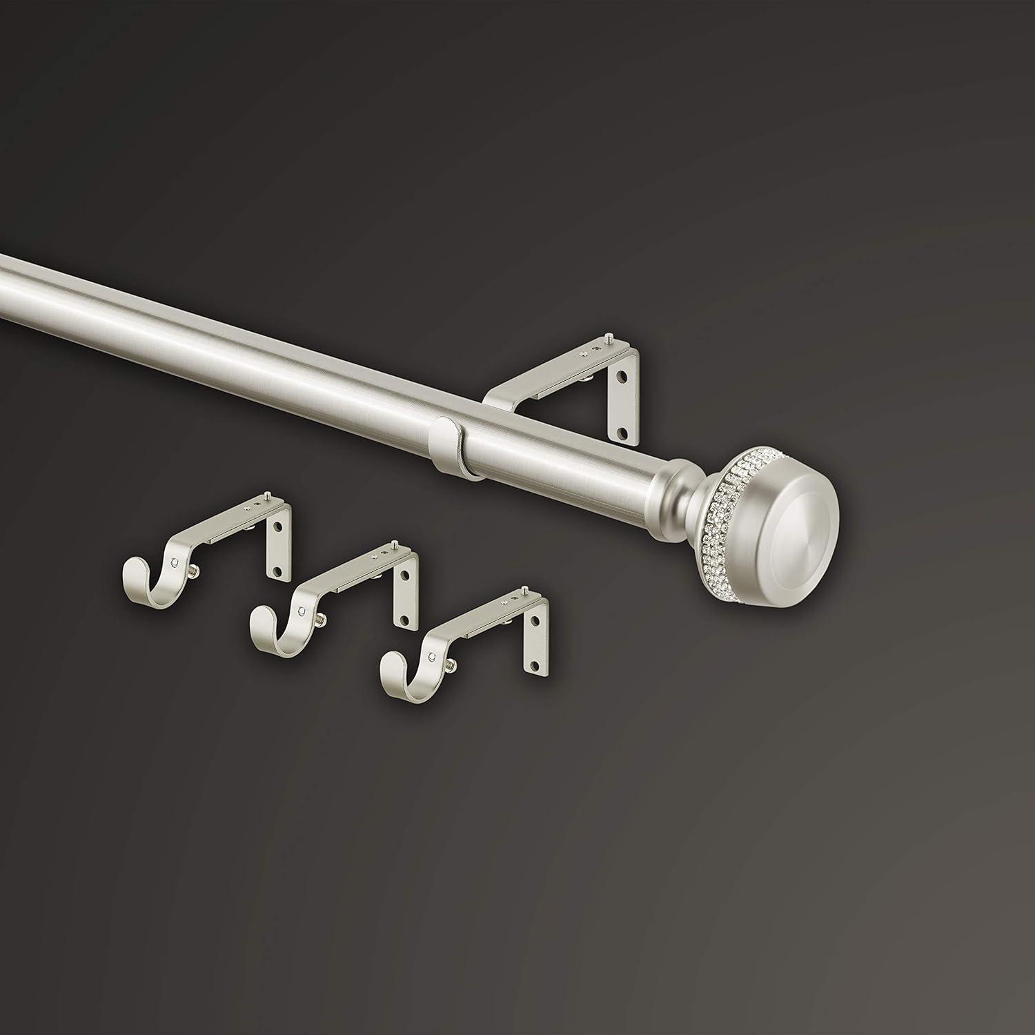 Brushed Nickel Adjustable Curtain Rod with Rhinestone Finials