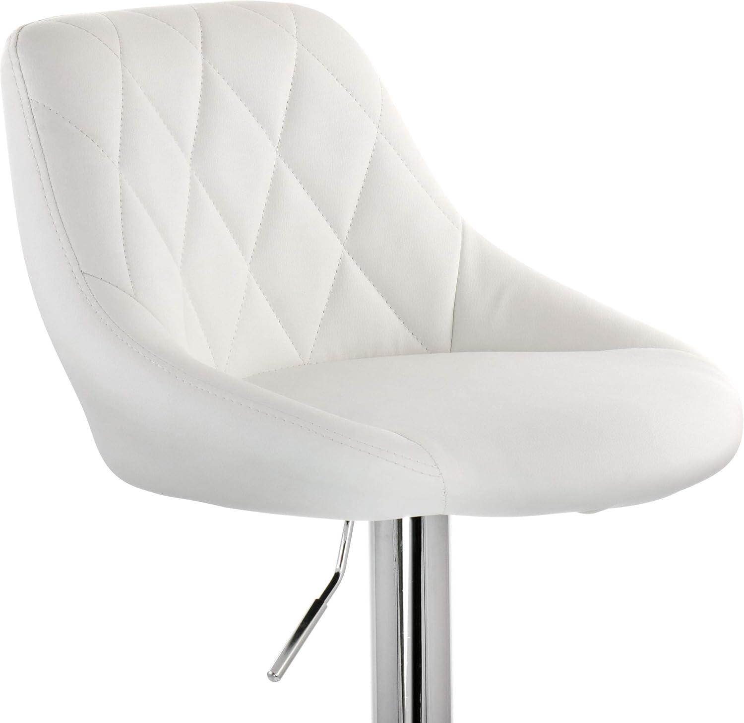Elama 2 Piece Diamond Stitched Faux Leather Bar Stool in White with Chrome Base  and Adjustable Height