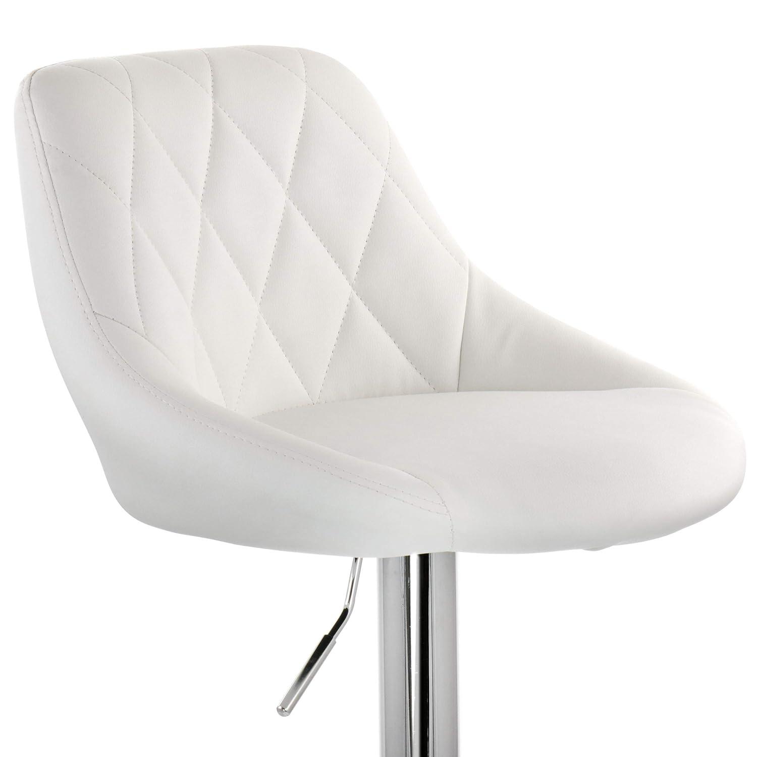 Elama 2 Piece Diamond Stitched Faux Leather Bar Stool in White with Chrome Base  and Adjustable Height