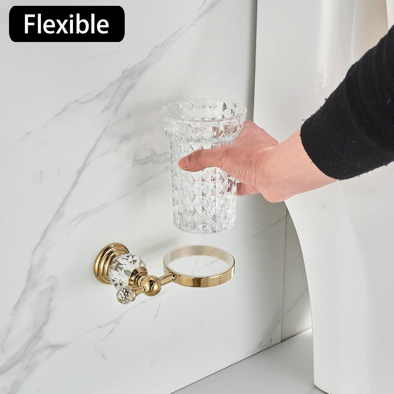 Crystal Wall-Mounted Toilet Brush Holder with Gold Handle