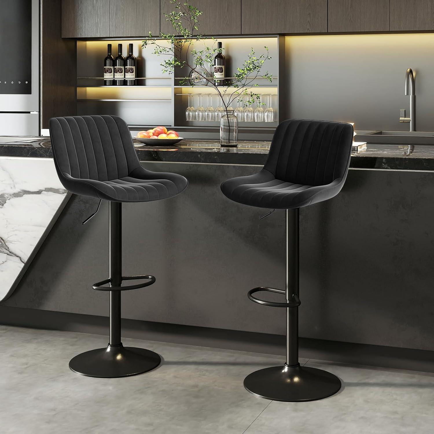 Hawsaiy Adjustable Bar Stools Set of 2, Swivel Counter Height Bar Chairs with Back, Modern Technical Fabric Barstools for Kitchen Island & Home, Green