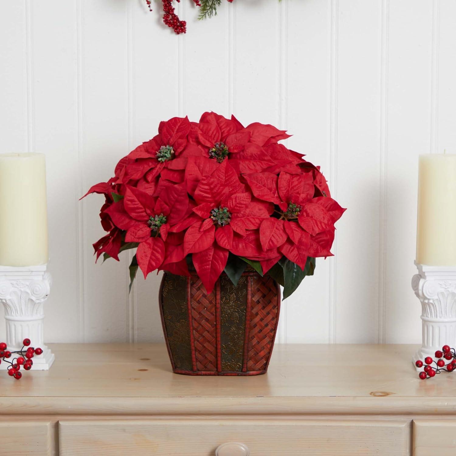 Festive Elegance Poinsettia Silk Arrangement in Decorative Vase