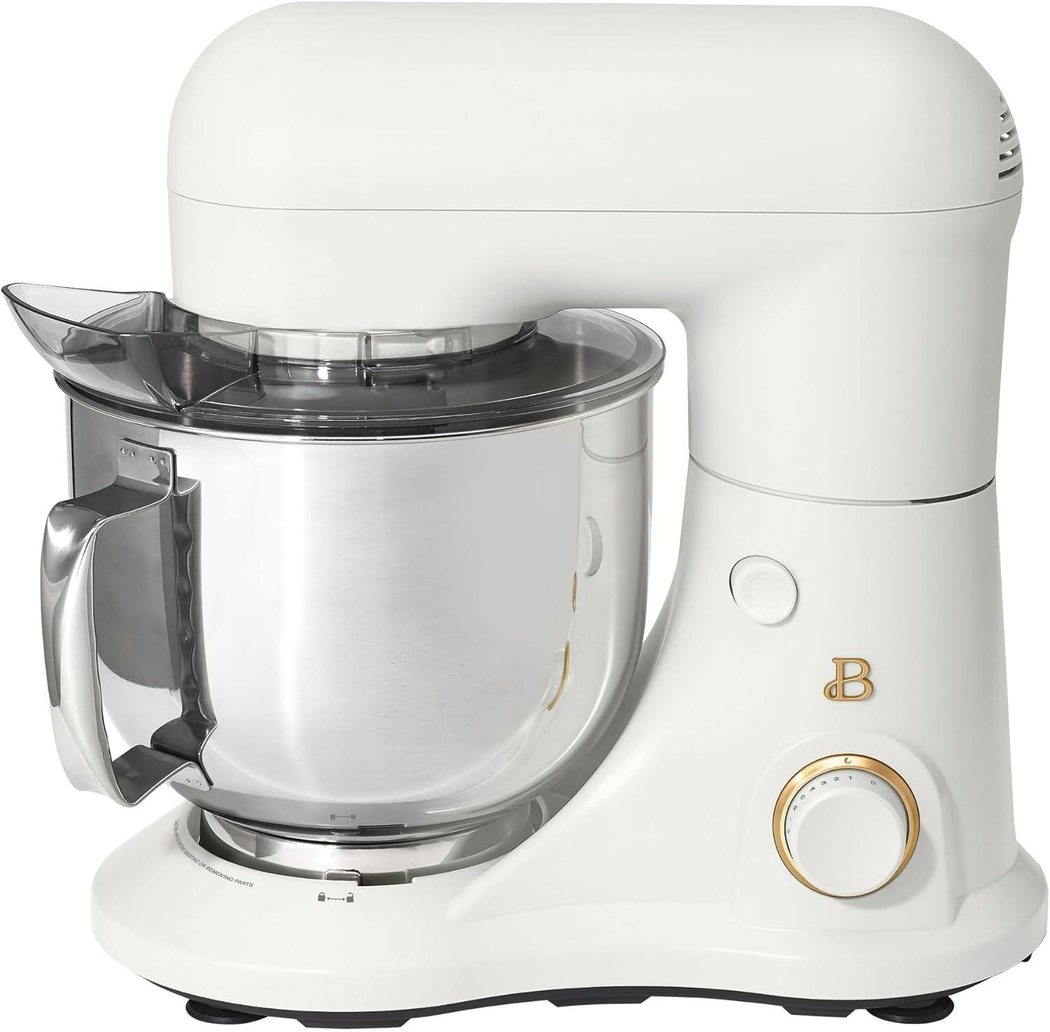 Beautiful 5.3 Qt Stand Mixer, White Icing with Flat Beater, Dough Hook, Balloon Whisk