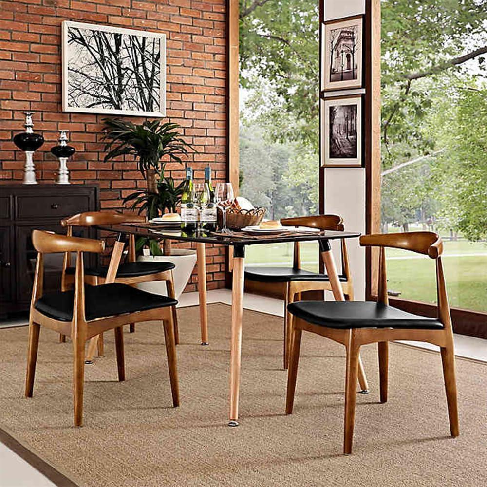 2xhome Wooden Farmhouse Dining Chair with PU Leather Seat Cushion, Mid Century Accent Chair for Kitchen, Dining Room, or Office, Walnut