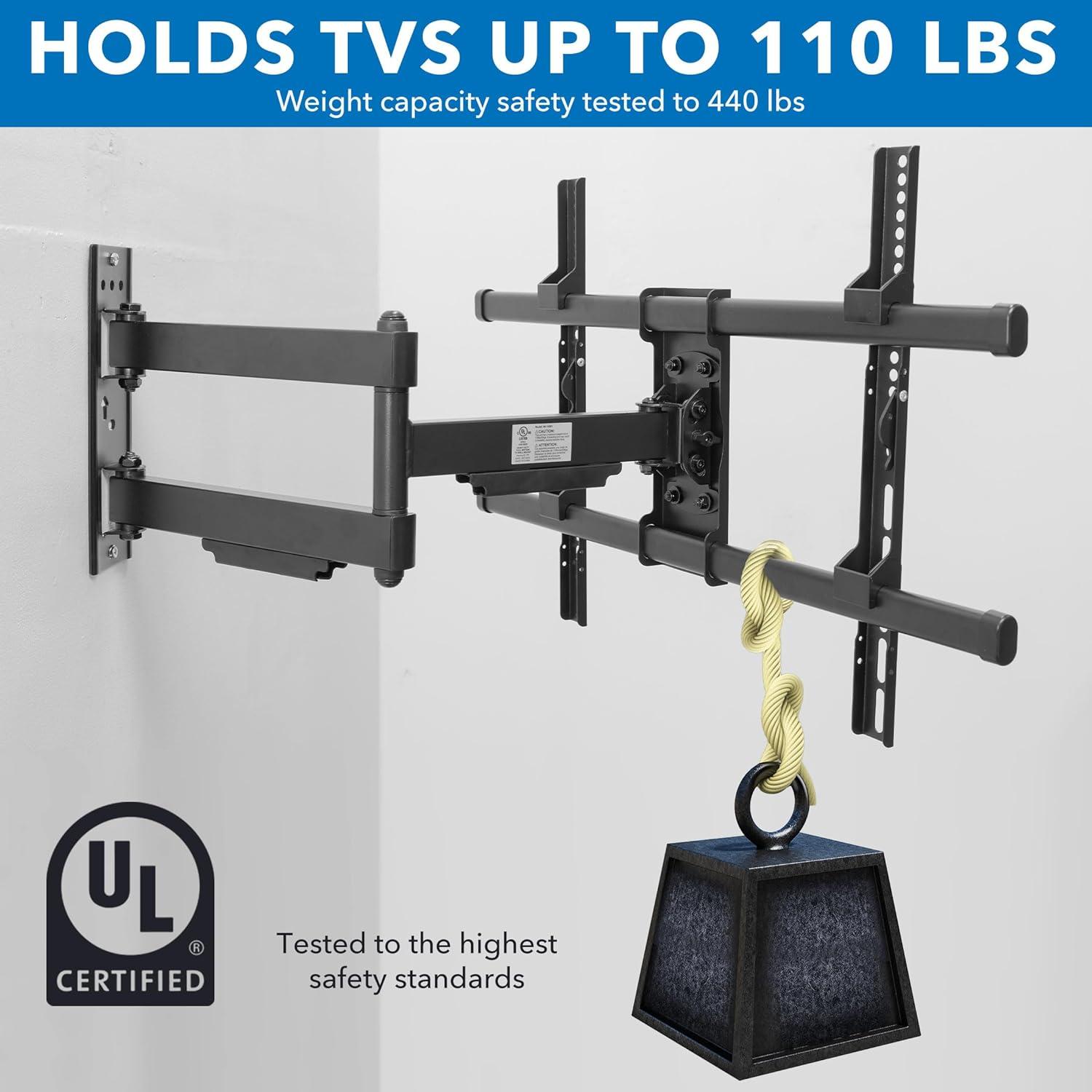 Mount-It! UL Certified Heavy Duty Full Motion TV Wall Mount For 37- 80 in. Flat Screen TVs, Wall Mount Bracket Max VESA 600x400, Holds up to 110 Lbs.