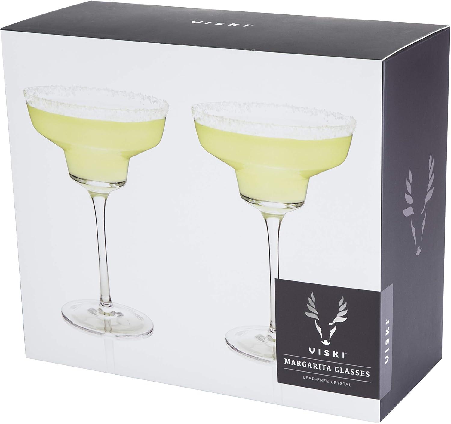 Viski Raye Angled Stemmed Margarita Glasses Set of 2 - Premium Crystal Clear Margarita Cocktail Glasses Drink Gift Set - 12oz