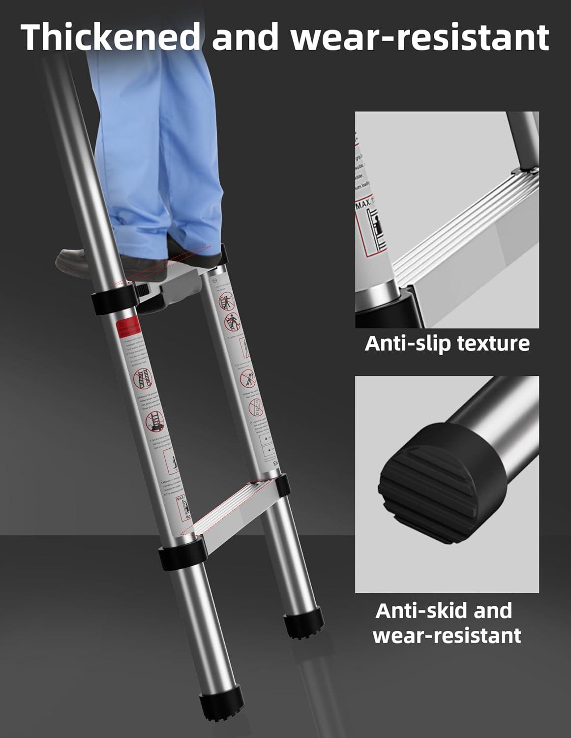 Telescoping Ladder,14.5 FT Multi-Purpose Collapsible Telescopic Extension Ladders, Aluminum telescoping Ladder for Indoor Or Outdoor, Heavy Duty 330 lbs Load