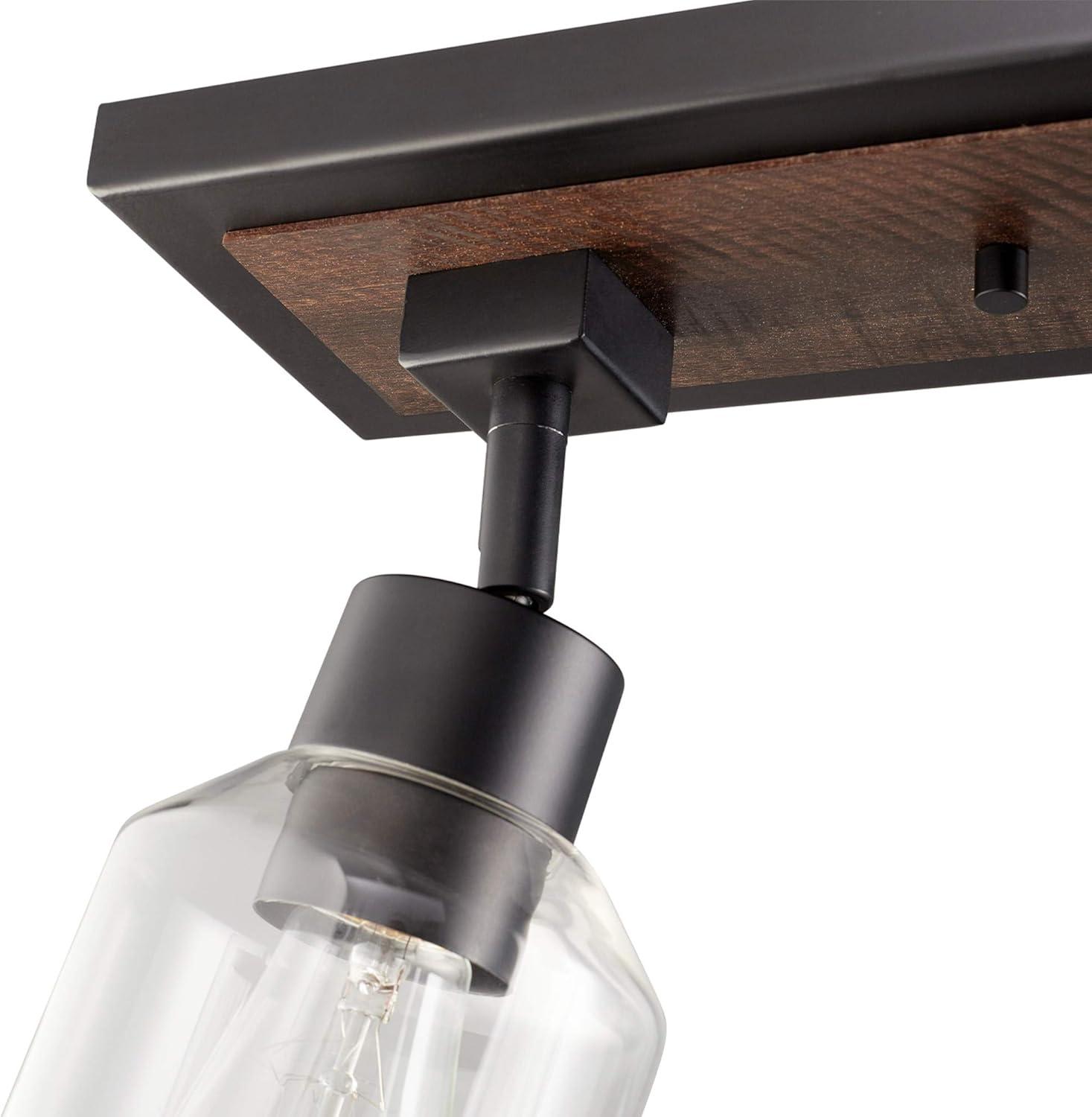 Griffith 25'' Wood and Matte Black 3-Light Track Lighting with Clear Glass Shades