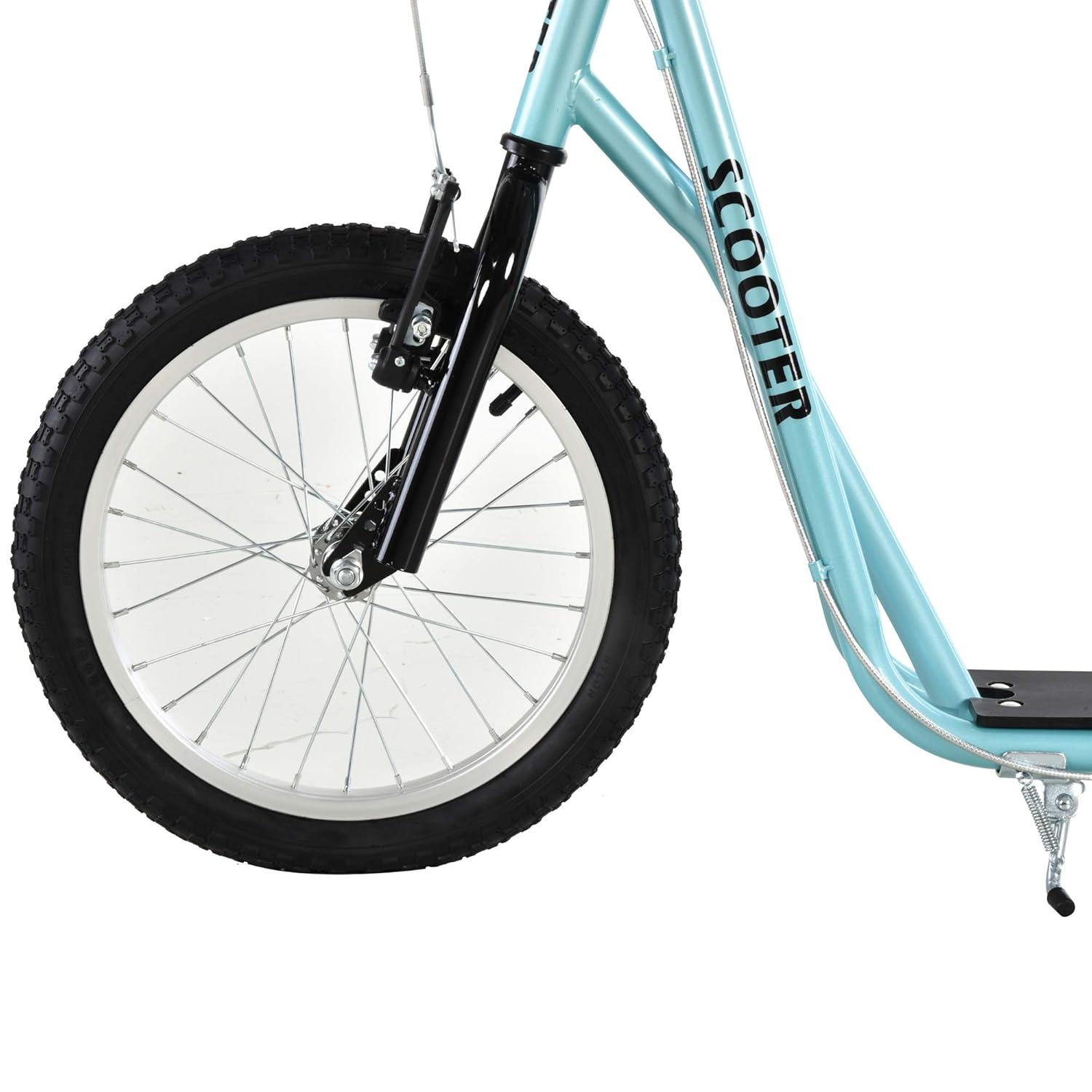 Aosom Youth Scooter, Teens Kick Scooter, Adjustable Handlebar Ride On Toy for 5+ with 16" Front and 12" Rear Dual Brakes Inflatable Wheels