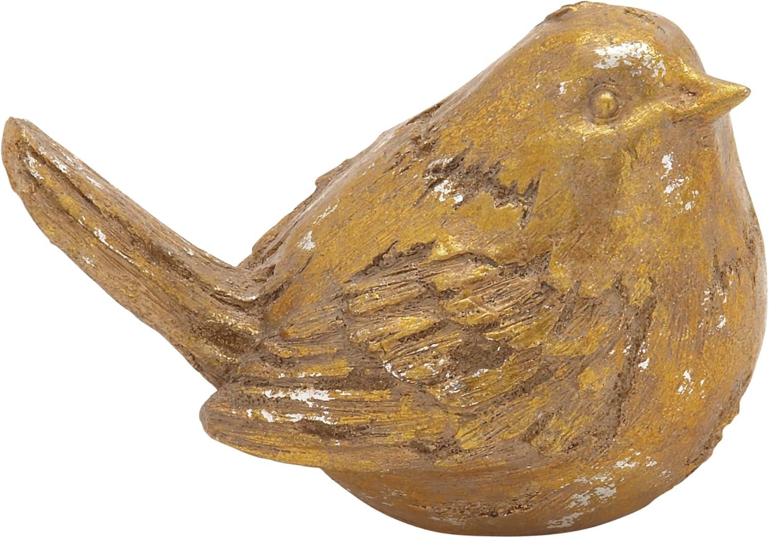 8"W, 6"H Gold Polystone Bird Sculpture, by DecMode (2 Count)