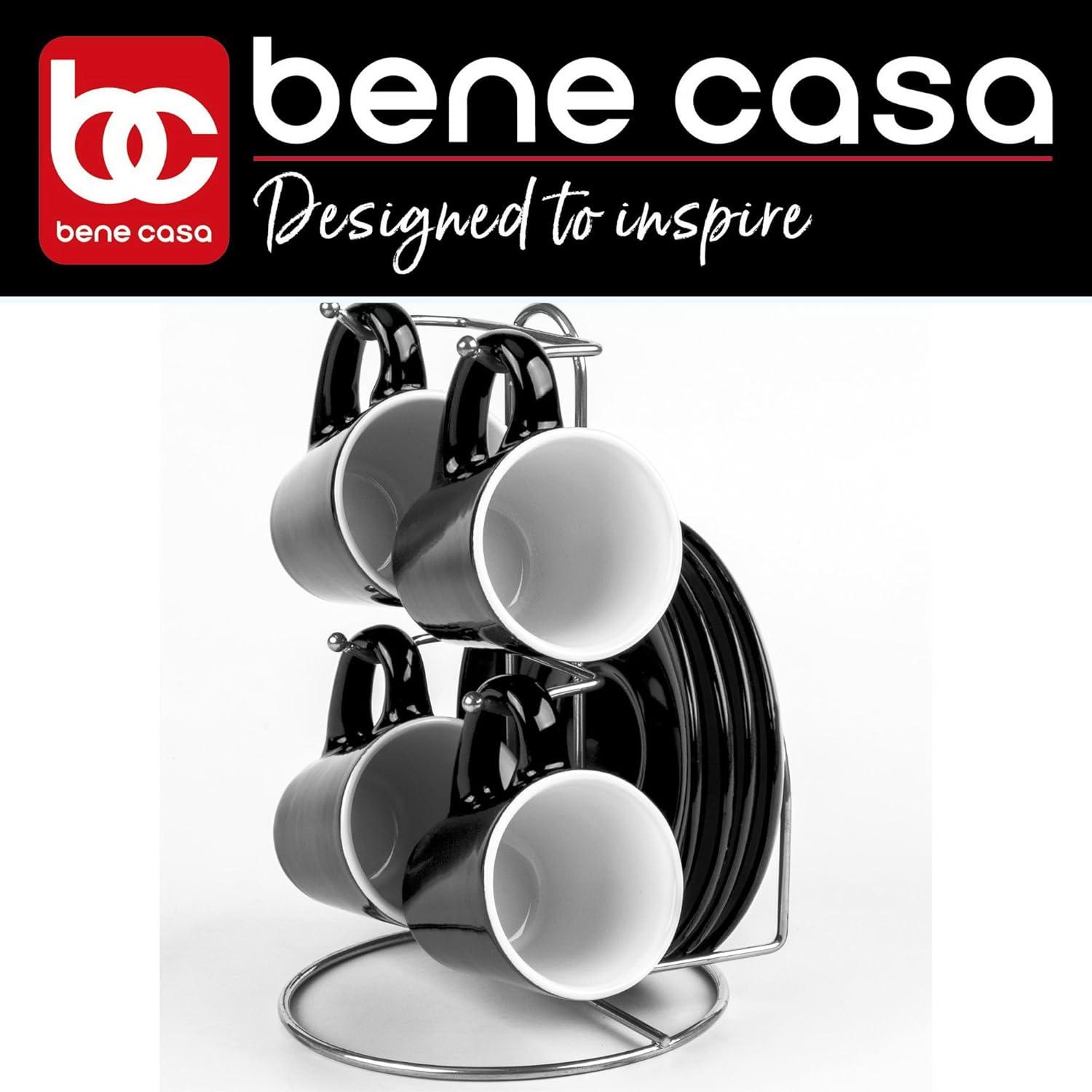 Bene Casa Black Ceramic Espresso Cups & Saucers Set of 9