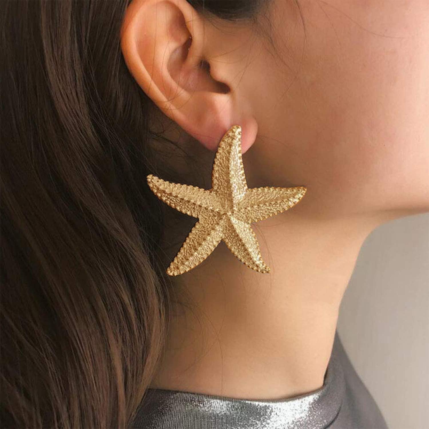 Punk Boho Starfish Earrings Starfish Statement Star Stud Earrings for Women Beach Ocean Summer Jewelry