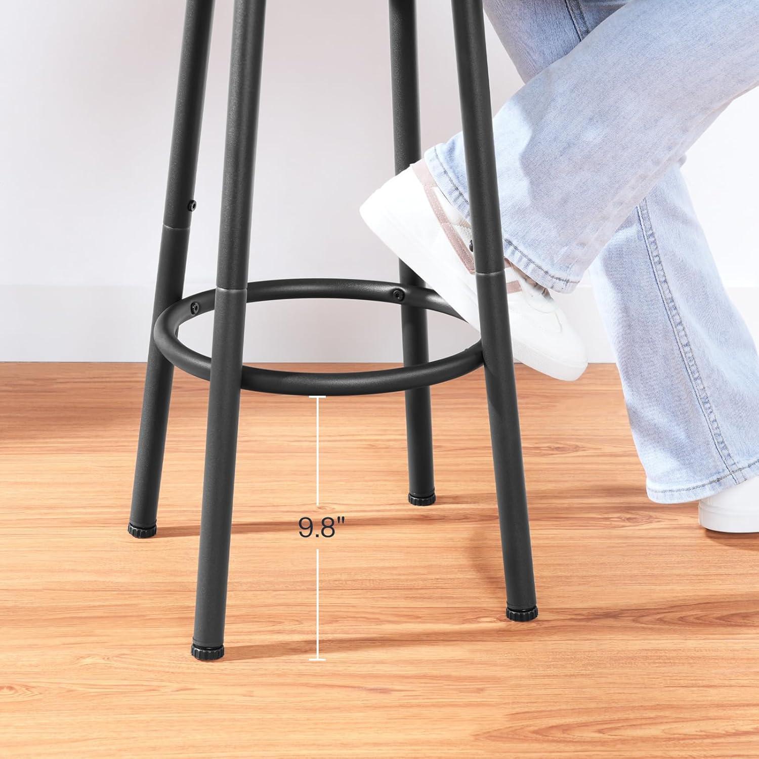 Rustic Brown and Black Solid Wood Round Bar Stools, Set of 2