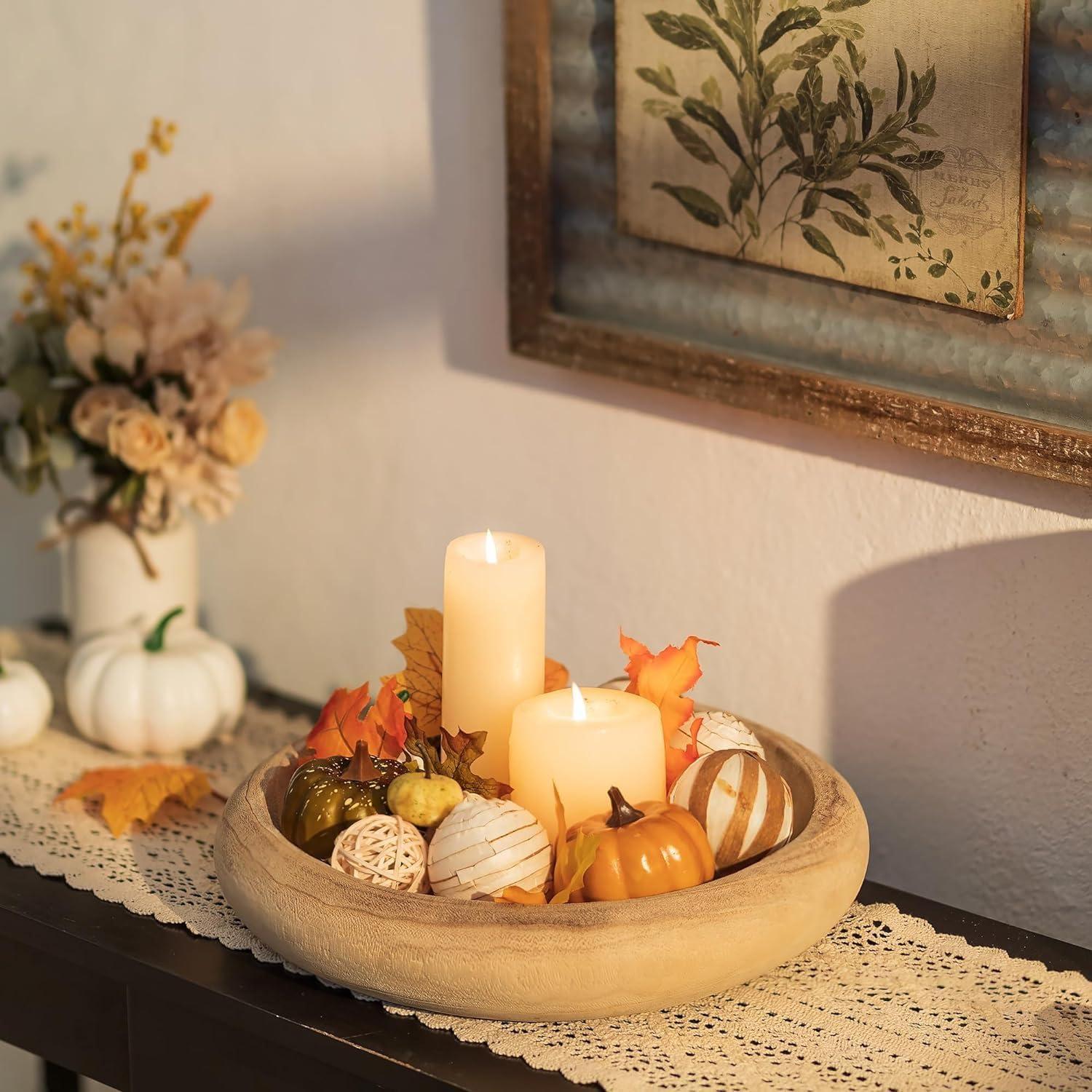 Large Natural Paulownia Wood Round Serving Bowl