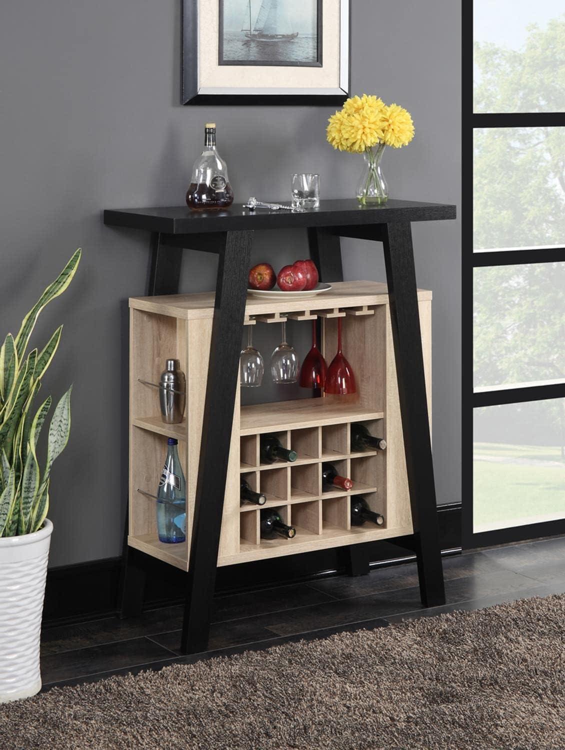 Newport Dual-Tone Bar Console with Wine Storage in Black and Weathered White