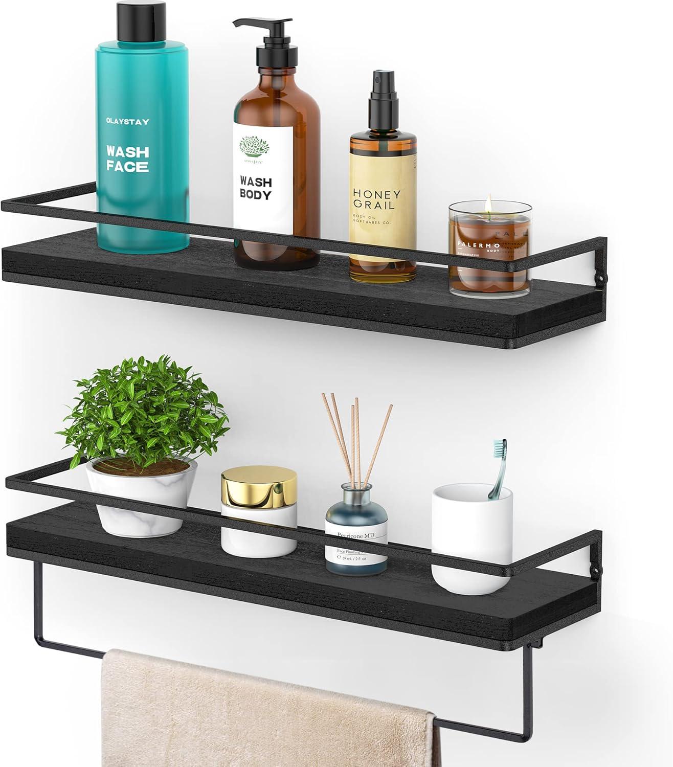 Floating Shelves Wall Mounted Set Of 2, Rustic Wood Wall Storage Shelves For Bedroom,Living Room,Bathroom, Kitchen