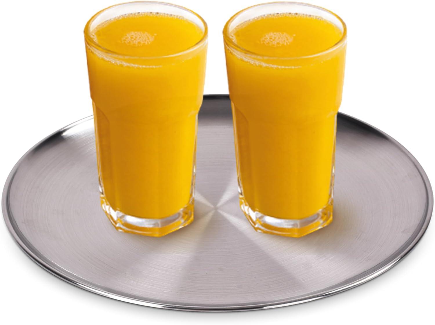 WHOLE HOUSEWARES Metal Serving Tray - Round Silver Serving Tray - Circular Metal Platter - Cocktail Serving Bar Tray - Chrome-Plated Steel Tray for Coffee Table - 13.3 x 0.4 inches