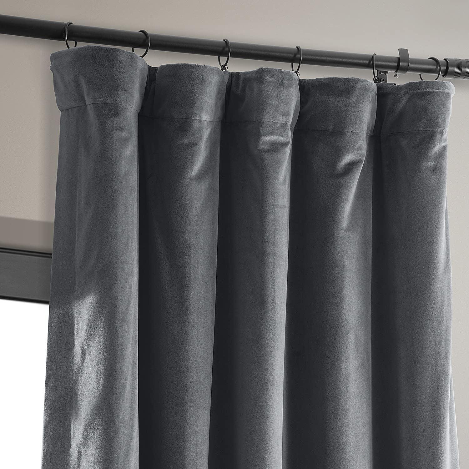 Gray Velvet Blackout Thermal Curtain Panel 96 Inch