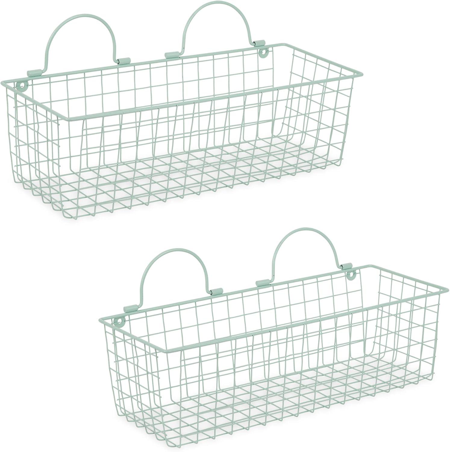 Medium Aqua Wire Wall Basket Set/2