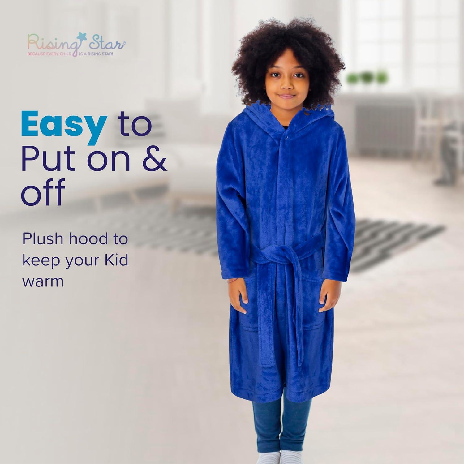 Rising Star Shark Girls & Boys Robe, Kids Soft Plush Hooded Bathrobe -Ages 3-5T