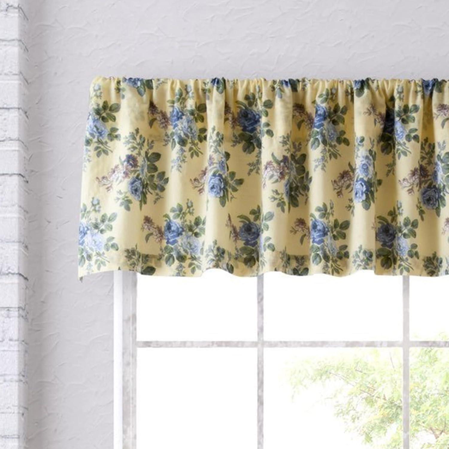 Pastel Yellow Floral Cotton Window Valance