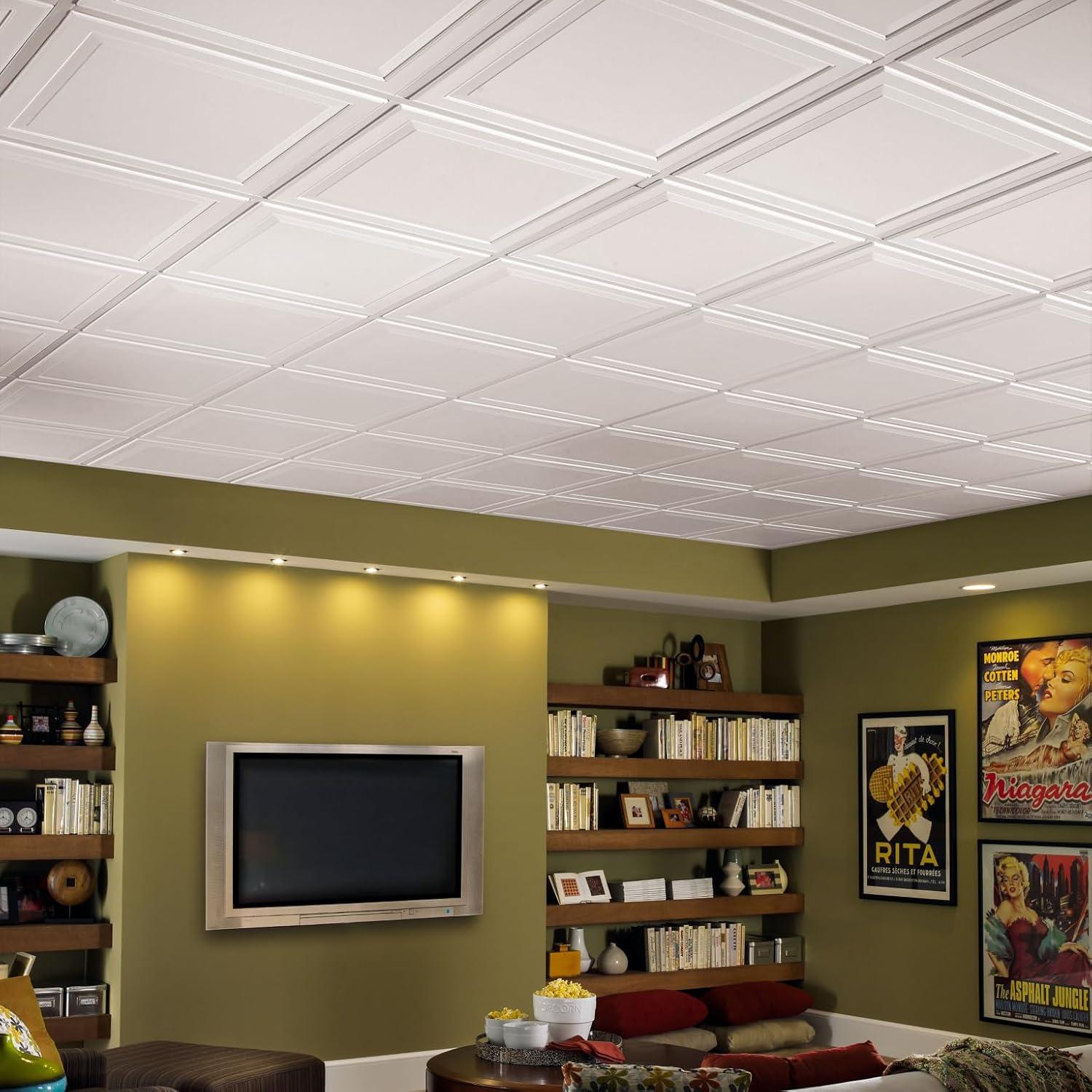 Armstrong 2x2 LEDGES Acoustic Ceiling Tiles for Suspended Ceiling Grids, 6-tiles per pack, White