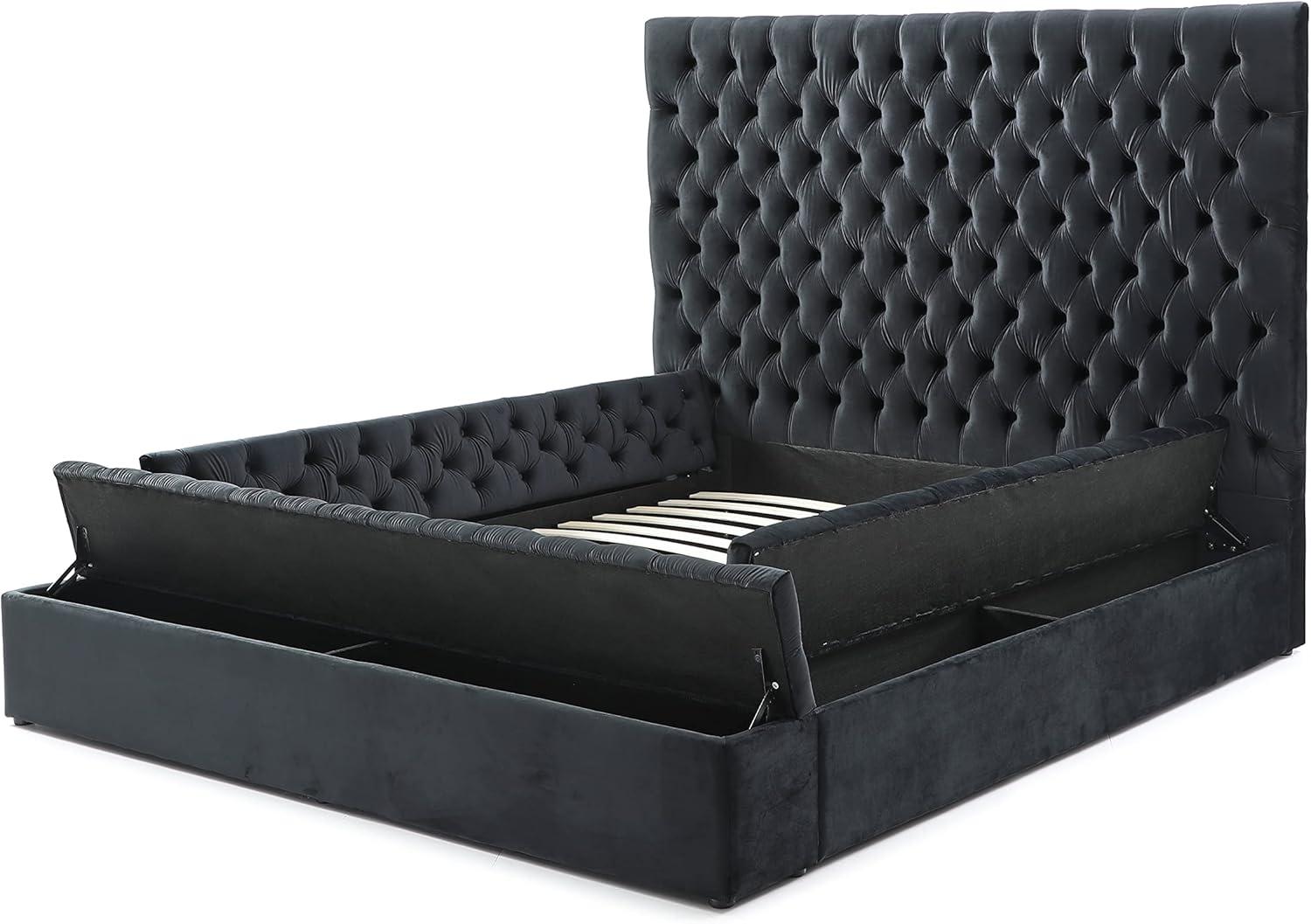Better Home Products Cosmopolitan Cama Tamaño Queen con Plataforma Tapizada en Terciopelo en Negro