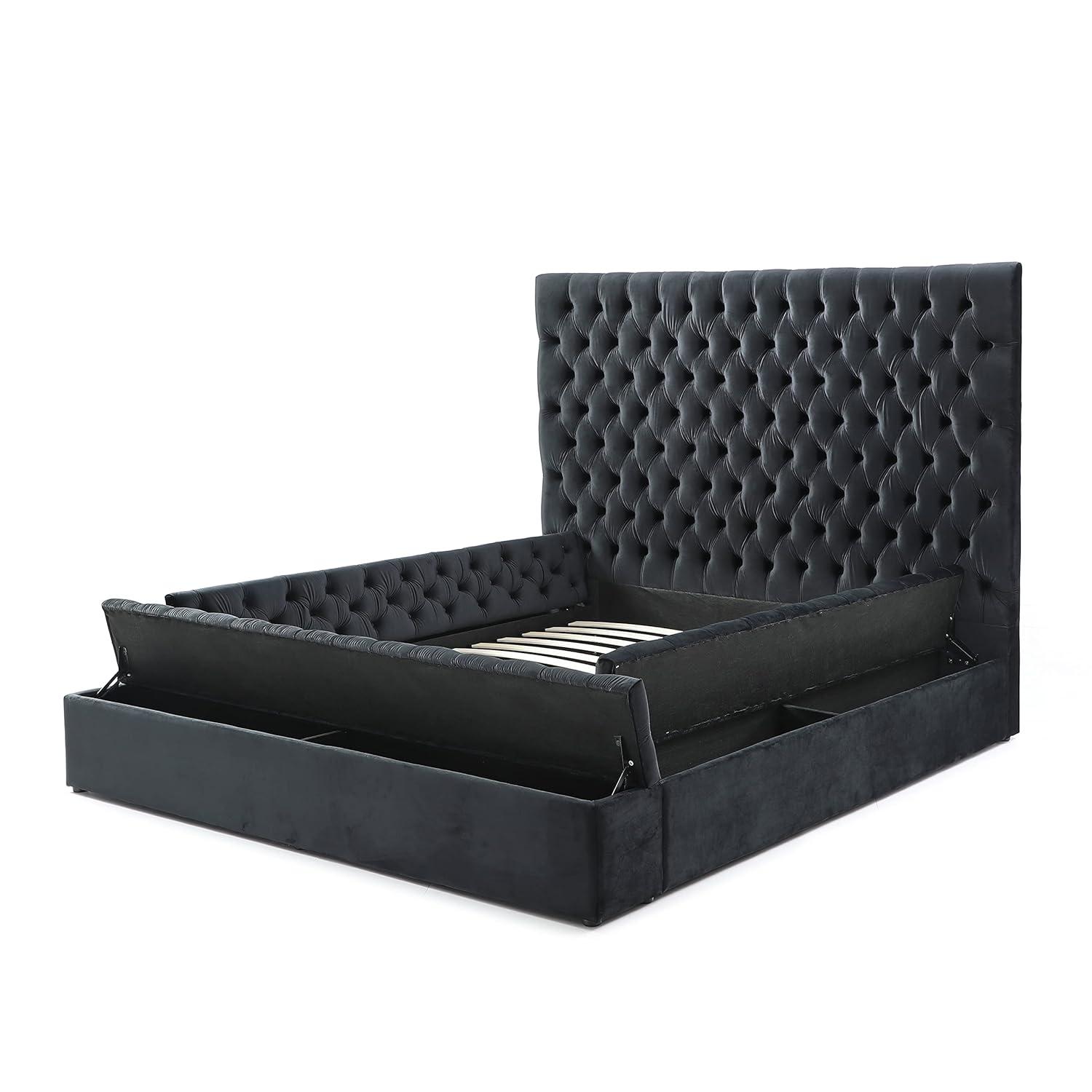 Better Home Products Cosmopolitan Cama Tamaño Queen con Plataforma Tapizada en Terciopelo en Negro