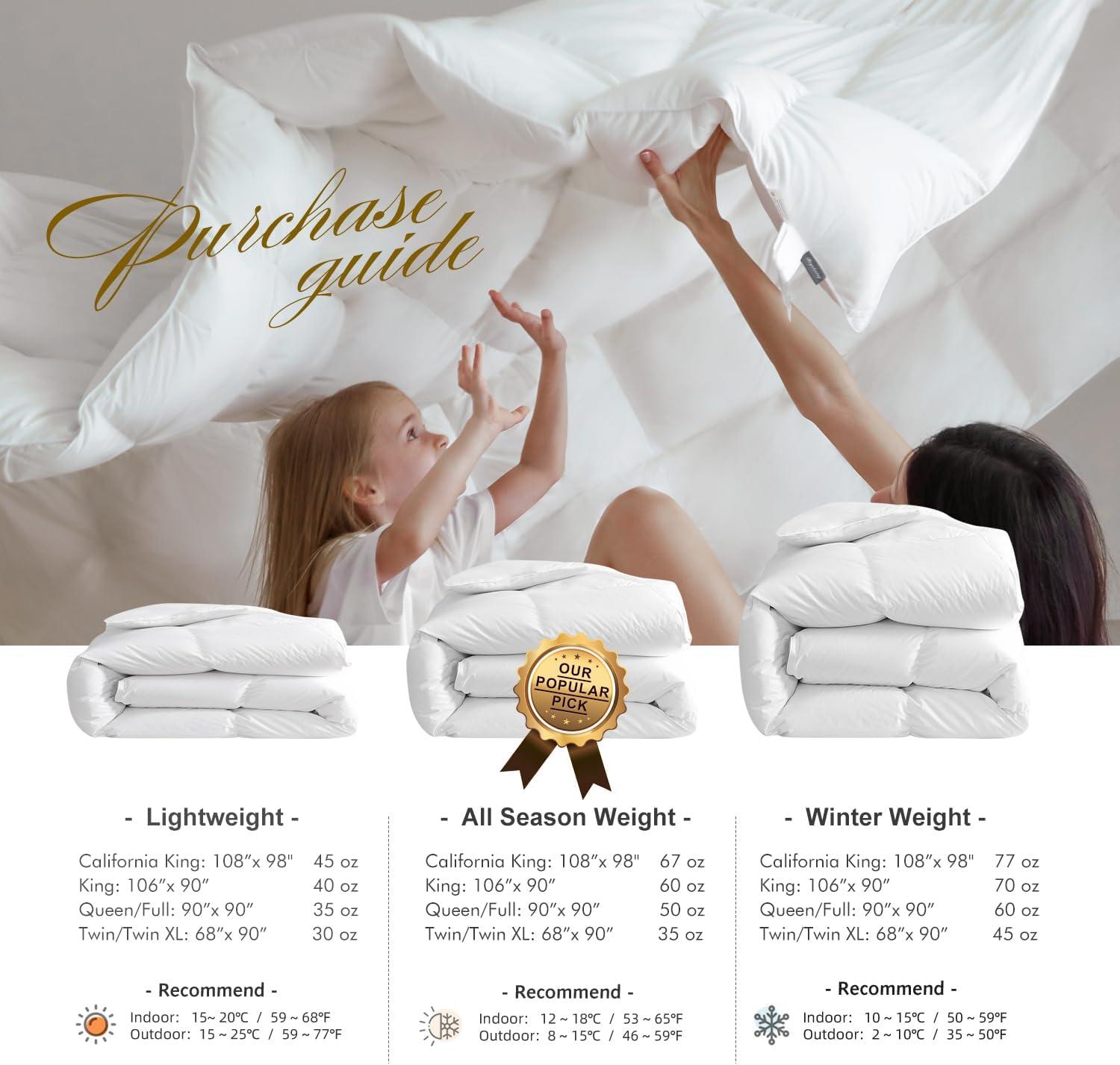 Royoliving Premium Heavyweight Feathers Down Comforter 100% Cotton Cover White Winter Down Proof Thickened King Size Duvet Insert with Corner Tabs (106x90, 70 Oz)