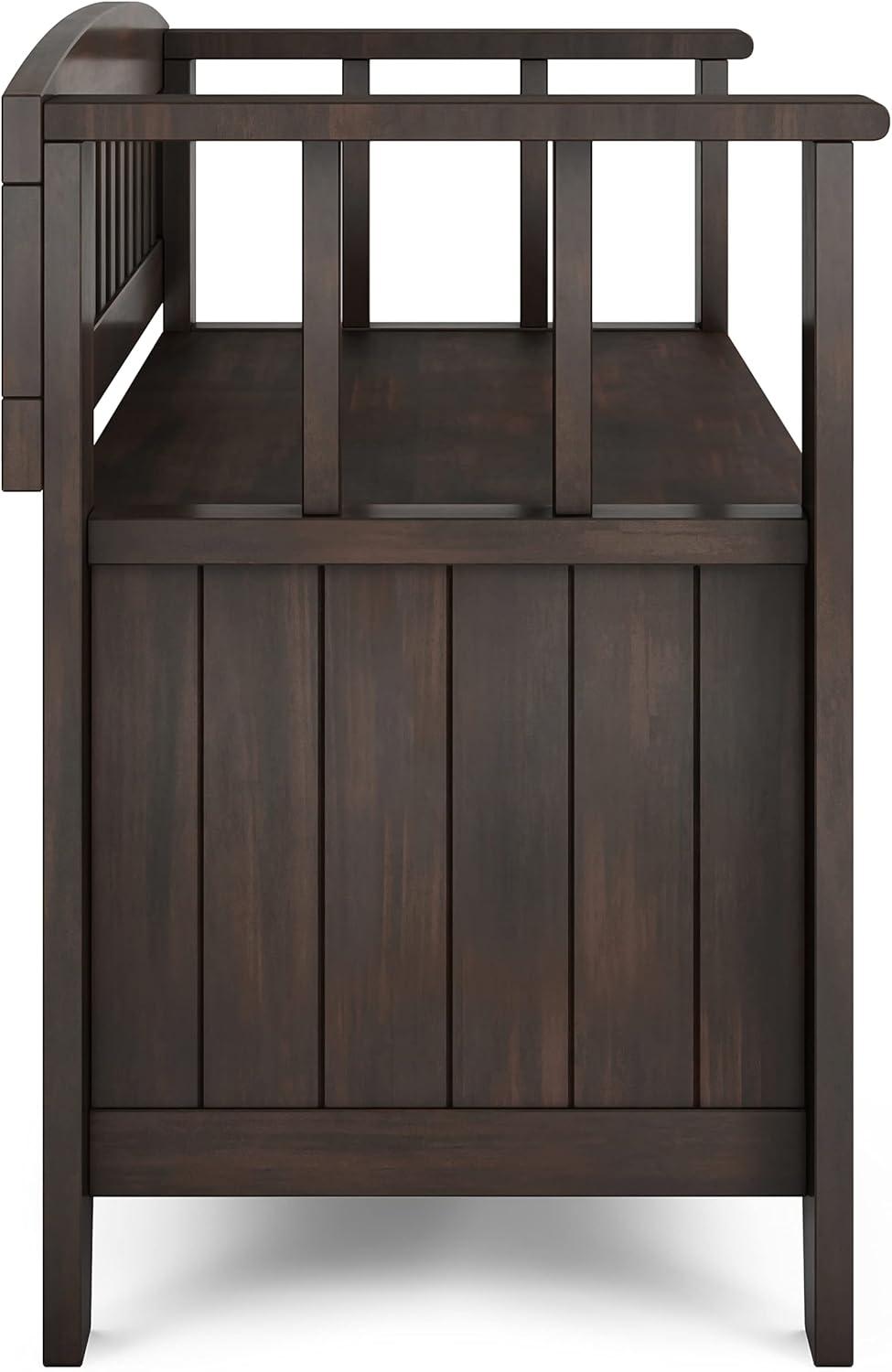 Simpli Home Acadian SOLID WOOD 36 inch Wide Transitional Small Entryway Storage Bench in Brunette Brown