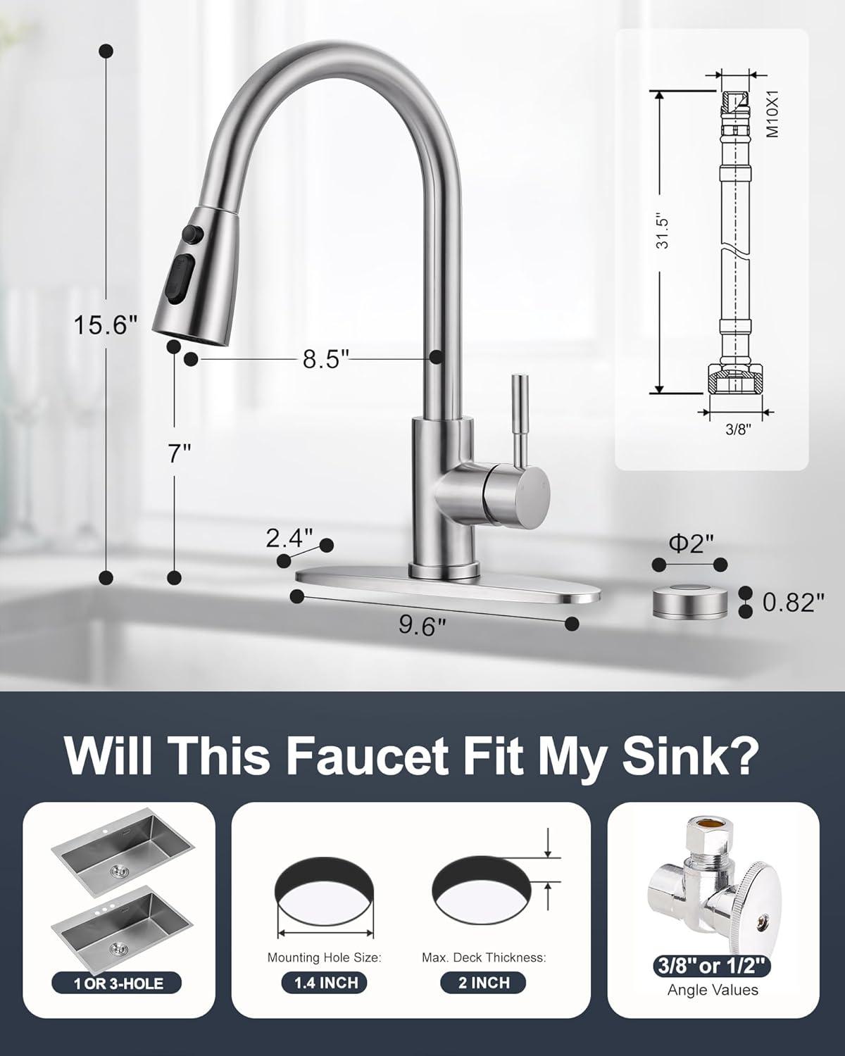 ARCORA Automatic Smart Mobile Motion Sensor Kitchen Sink Faucet with 3 Modes Pull-Down Sprayer AR7100301-MS