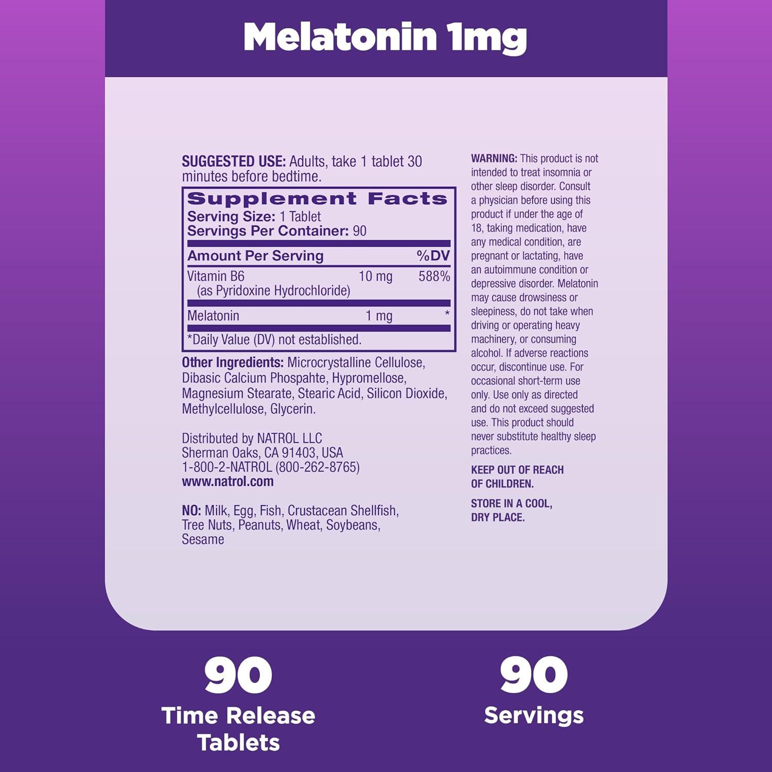 Natrol Dietary Supplements Melatonin Time Release 1 mg Tablet 90ct.