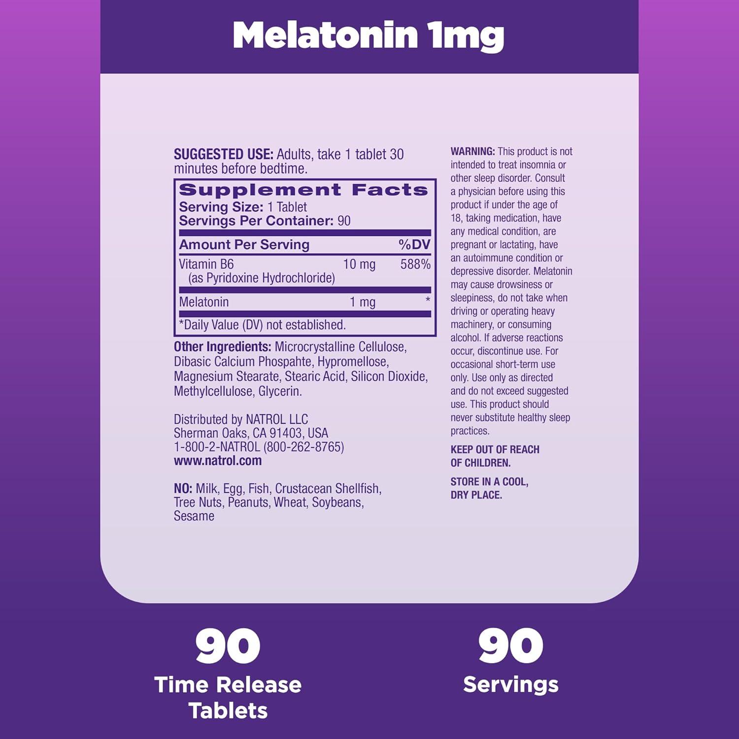 Natrol Dietary Supplements Melatonin Time Release 1 mg Tablet 90ct.