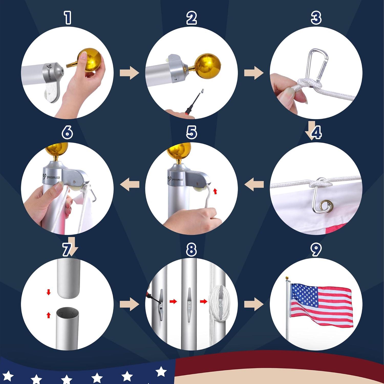 Yescom 25' Upgraded Sectional Aluminum Flagpole Silver