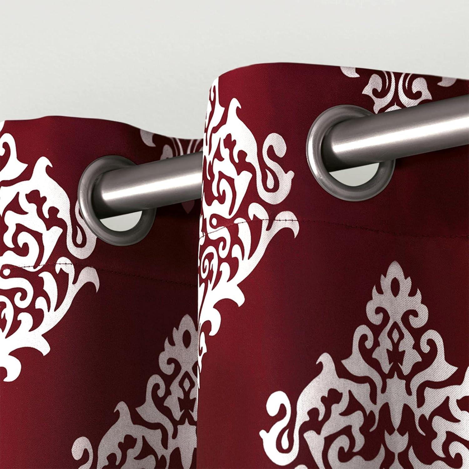 Set of 2 84"x52" Medallion Blackout Thermal Grommet Top Window Curtain Panels Burgundy: Polyester, Indoor Use