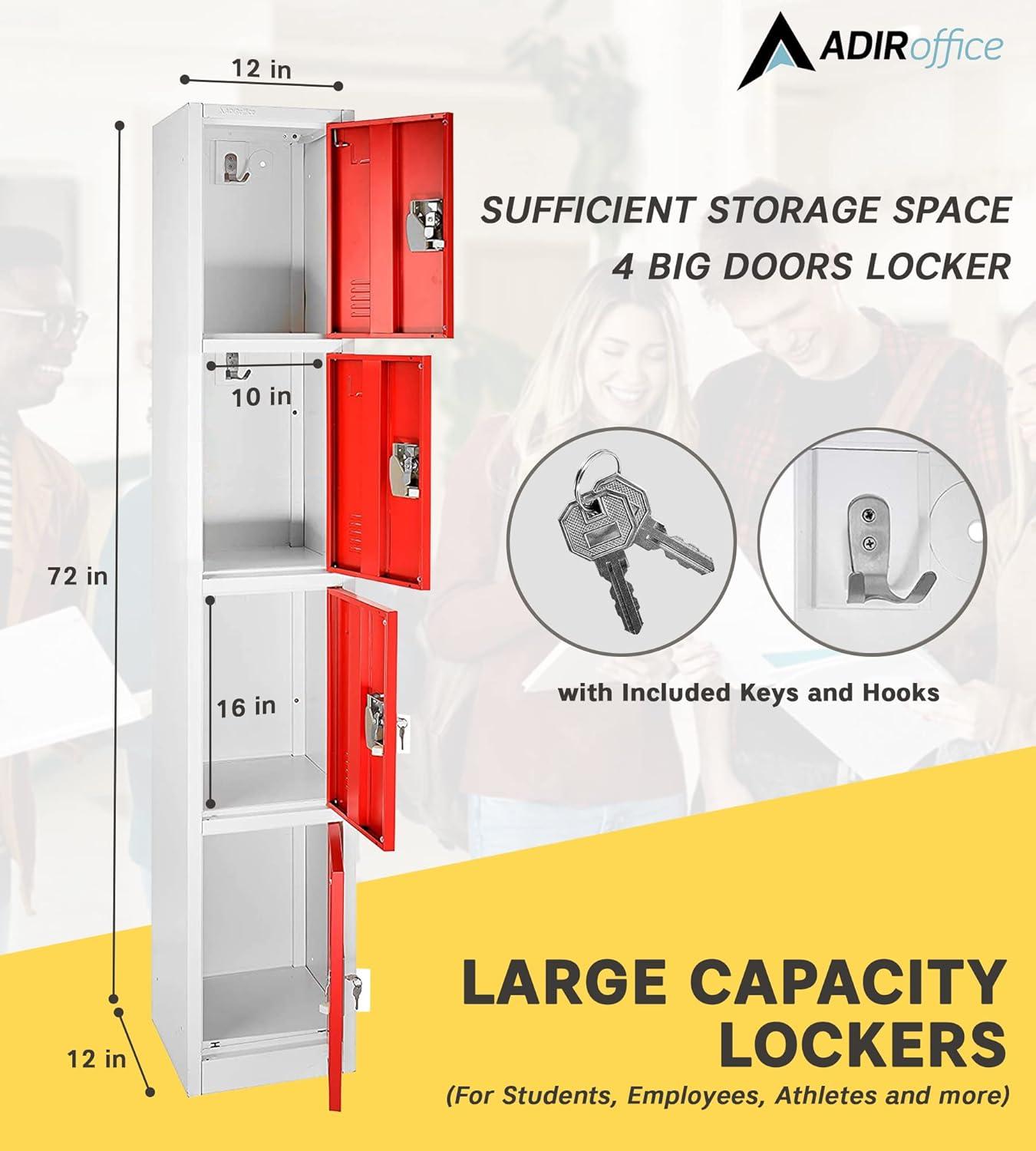 AdirOffice 12'' Wide Steel 4-Tier School and Gym Locker