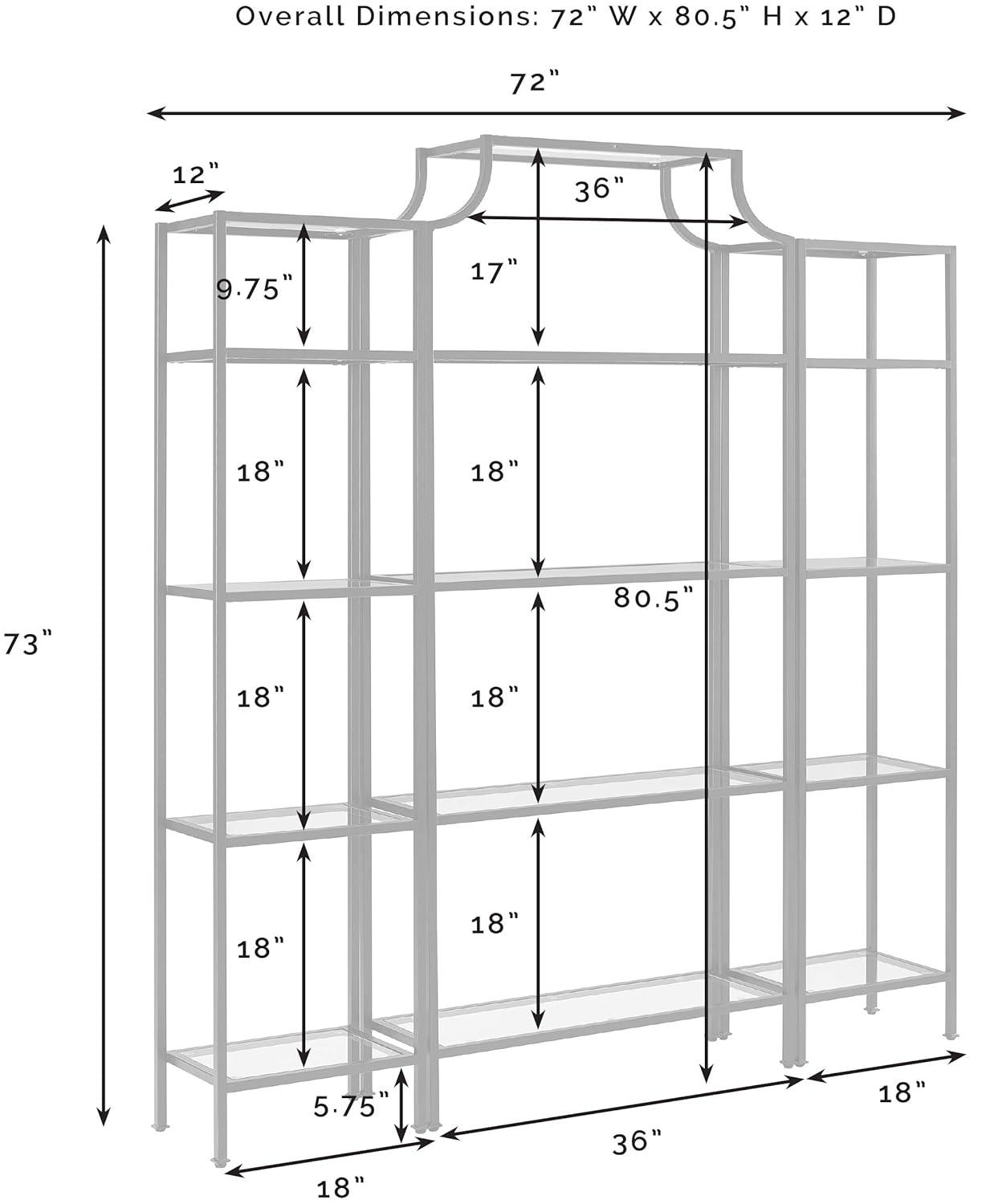 80.5" 3pc Aimee Narrow Etagere Set Oil Rubbed Bronze - Crosley: Tempered Glass Display, Steel Frame, Fixed Shelves