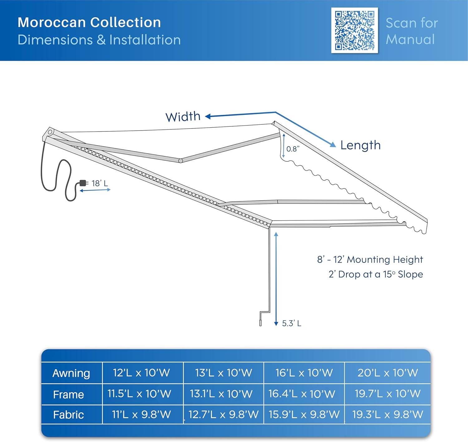 Semi-Cassette Patio Awning with LED Lights - Moroccan Collection