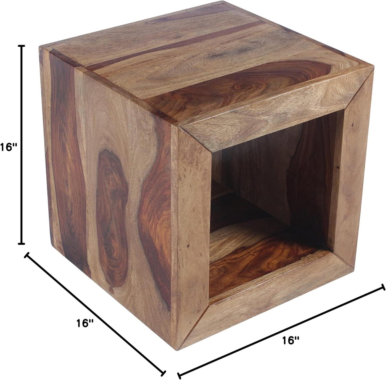 16" Brown Rosewood Cube Side Table with Cutout Bottom