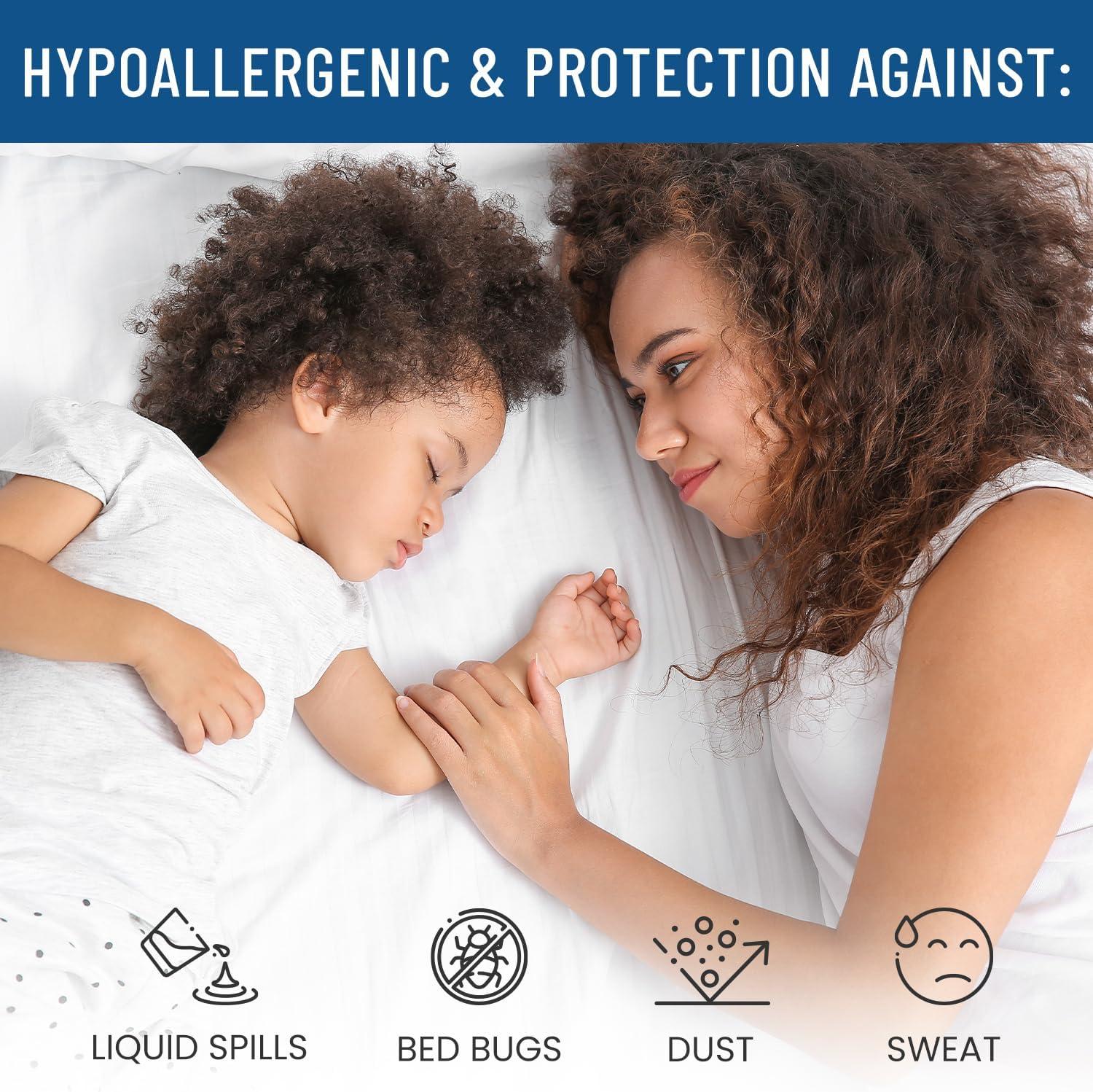 Everlasting Comfort Waterproof Pillow Protector Zippered Hypoallergenic Pillow Cover, Queen 4-Pack