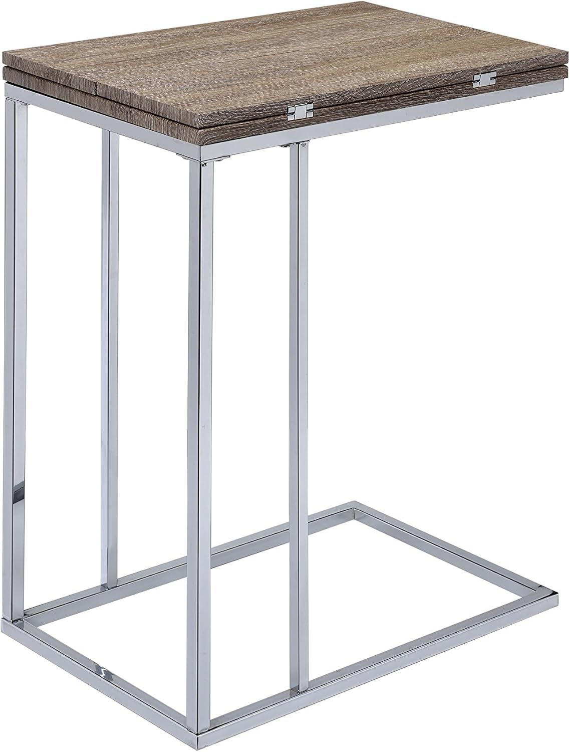 ACME Denson Rectangular Swivel Wooden Top End Table in Gray Oak and Chrome