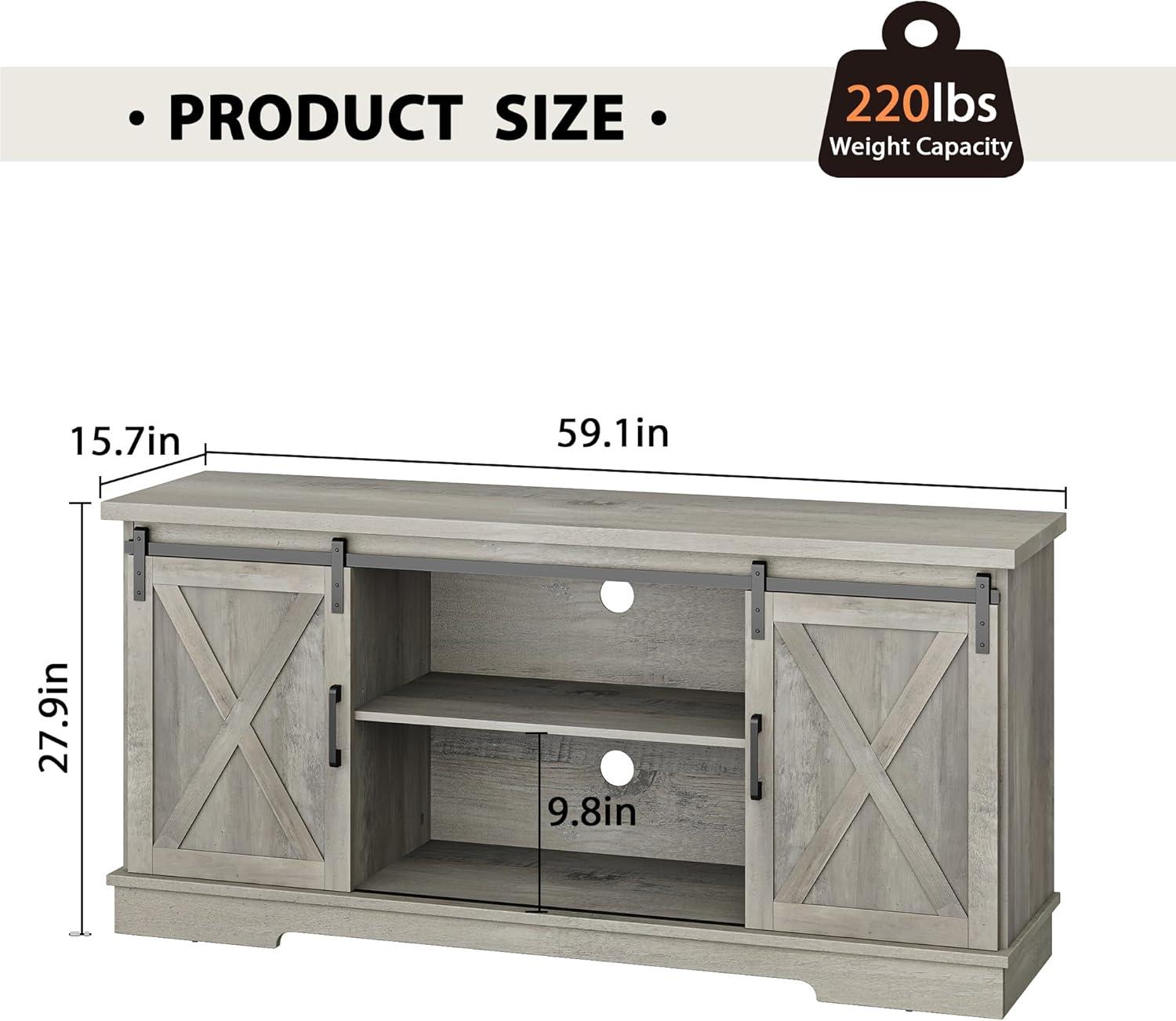 Gray Wash Farmhouse Sliding Barn Door TV Stand for 65" TV