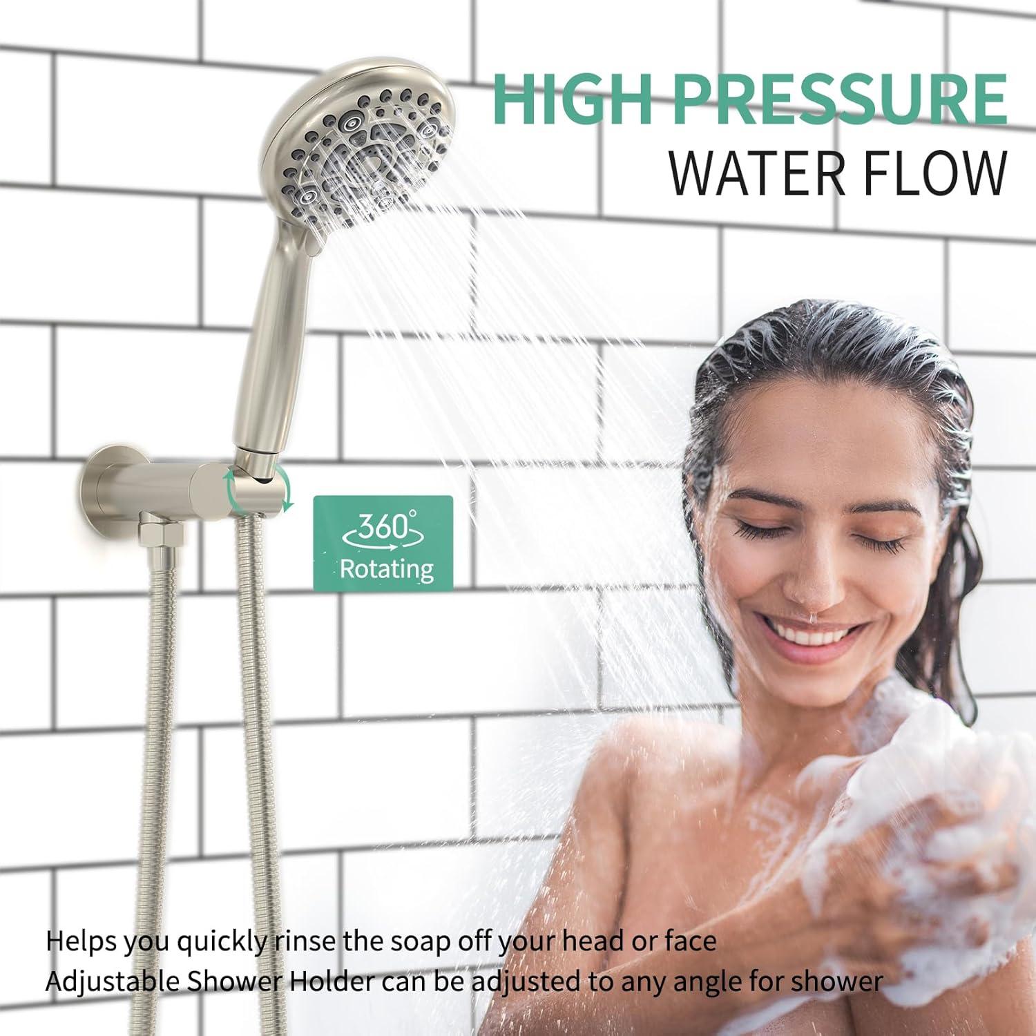 SR SUN RISE Shower Faucet - 8 Inch Multifunctional High Pressure Shower Head System with Handheld Shower Head Fixtures - Valve Included - Brushed Nickel