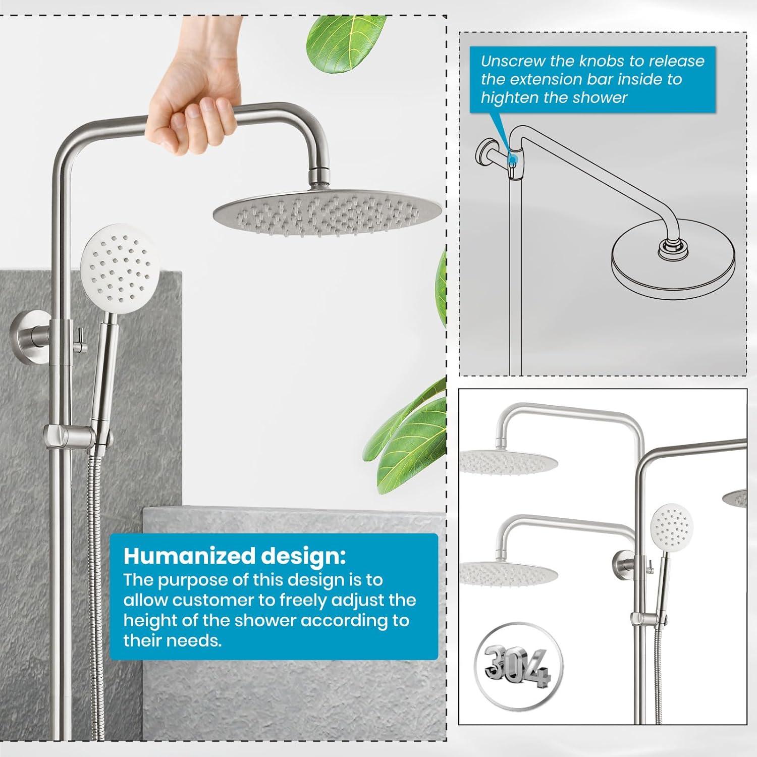 gotonovo SUS304 Outdoor Shower Fixture High Pressure Shower System Wall Mount 2 Dual Function Single Handle Shower Kit with 8 Inch Shower Head and Handheld Spray Shower Faucet Combo, Matte Black