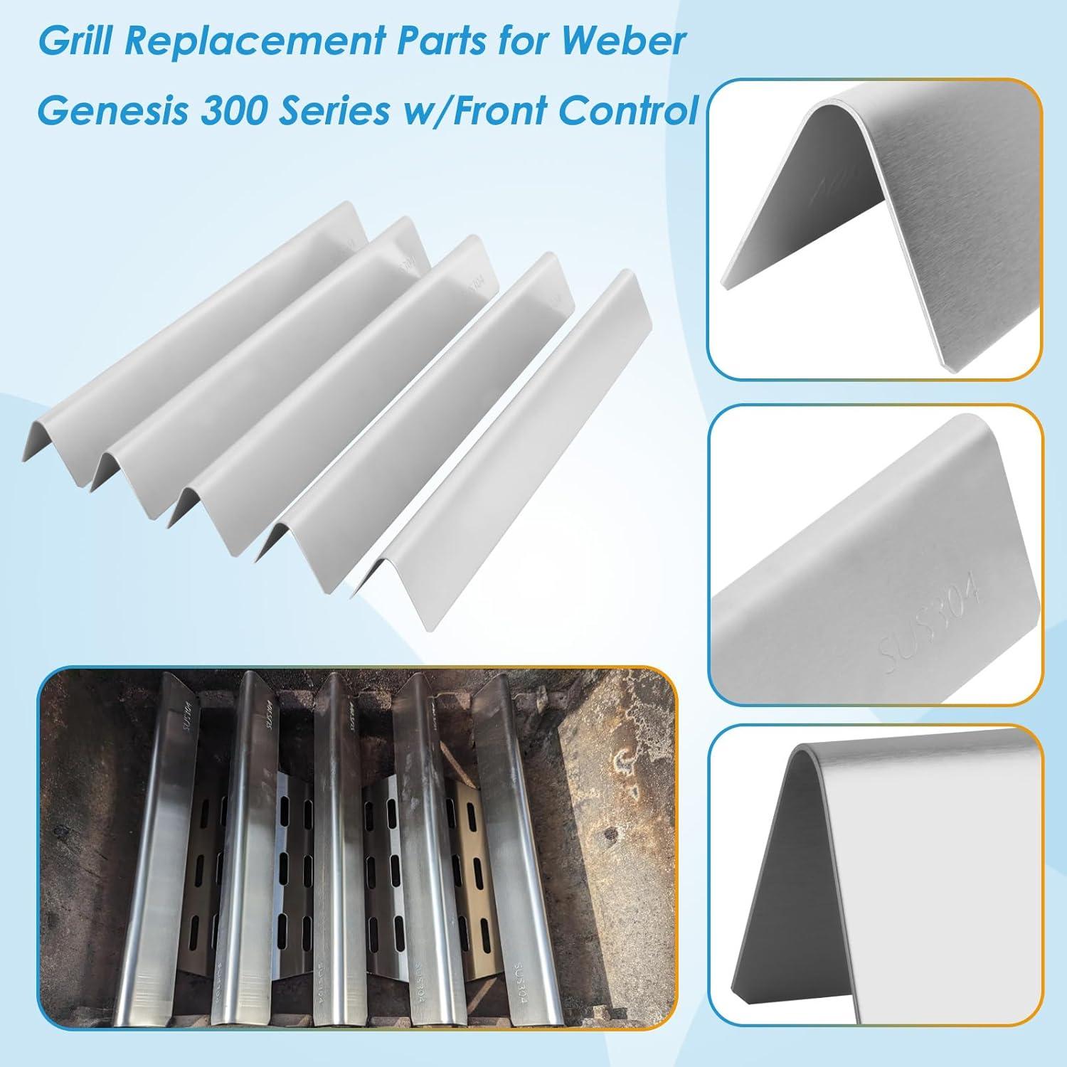 GasSaf 17.5 Grill Flavorizer Bars Heat Deflector for Weber Genesis Parts 310, Flavor Bar for Weber Genesis 300 310 320 330 EP310 EP320 EP330 (Front Knob 2011-Newer) Grill Parts Heat Plates 7620 7622