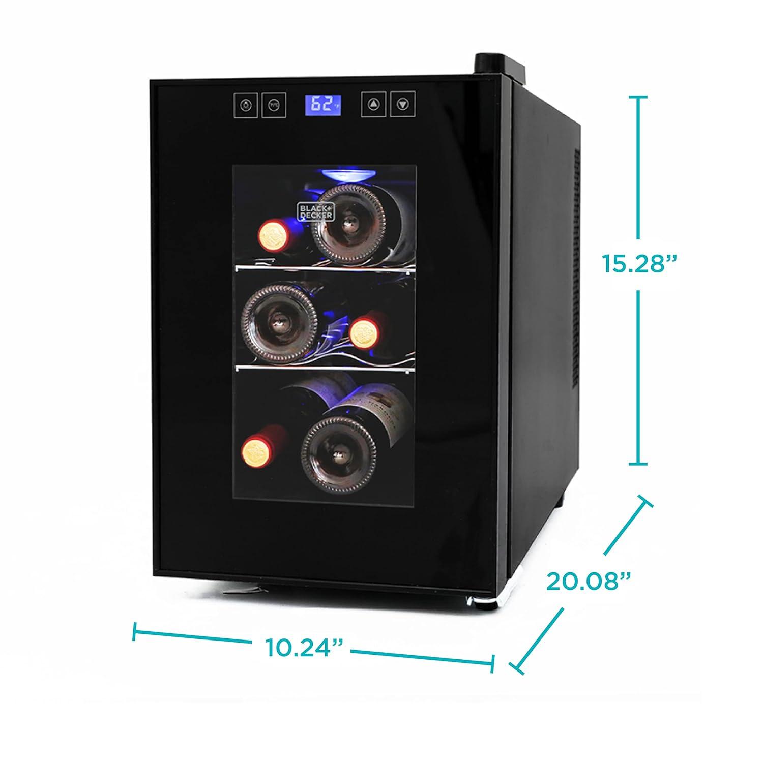BLACK+DECKER 6 Bottle Wine Fridge, Thermoelectric Small Wine Cooler, Mini Wine Fridge with Triple Pane Clear Glass Door